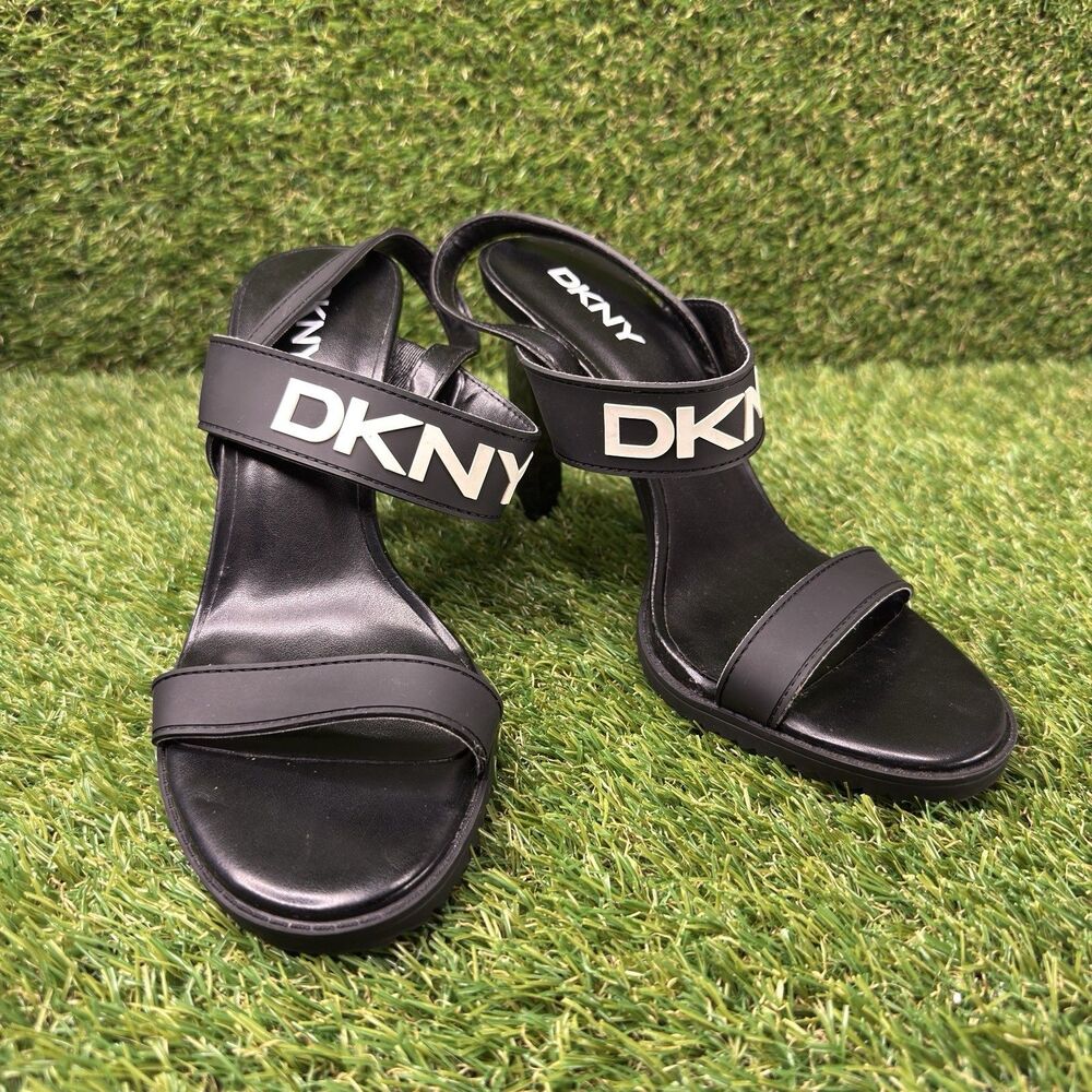 DKNY Brynlee Women’s Black Logo Slingback High Heel Sandals Size 8.5M DJS-2110